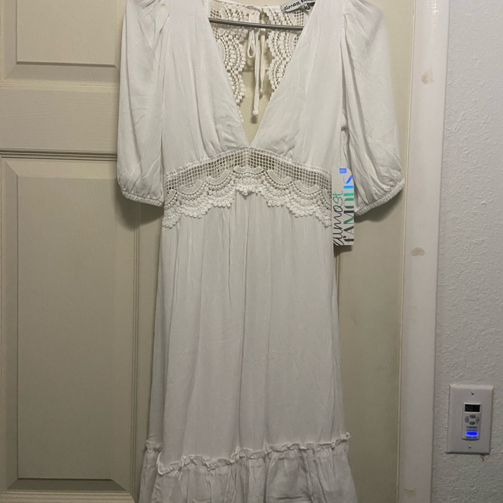 White Lace Trim Midi Dress